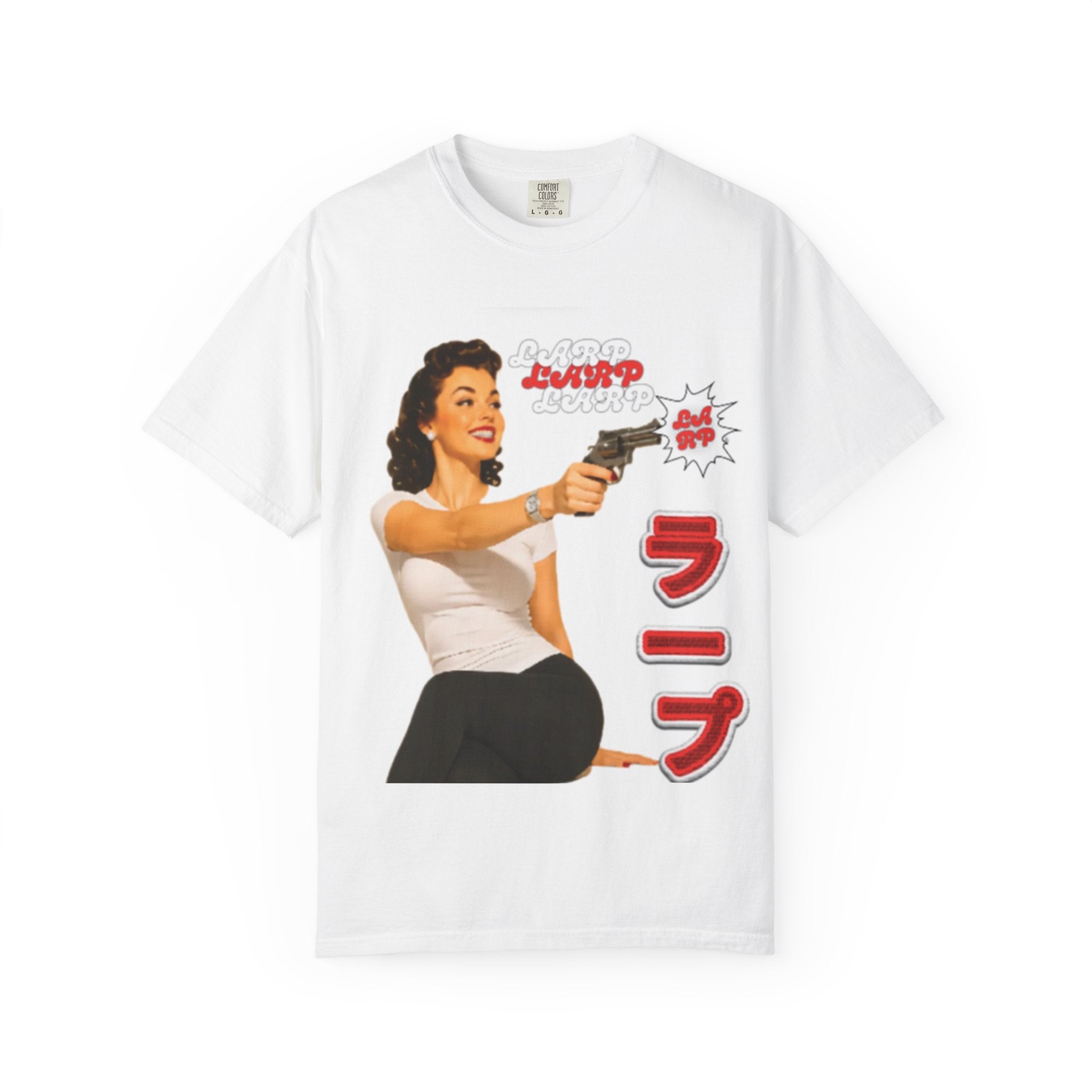Retro Pinup T-Shirt — Japanese Text 'ランプ' Graphic Tee