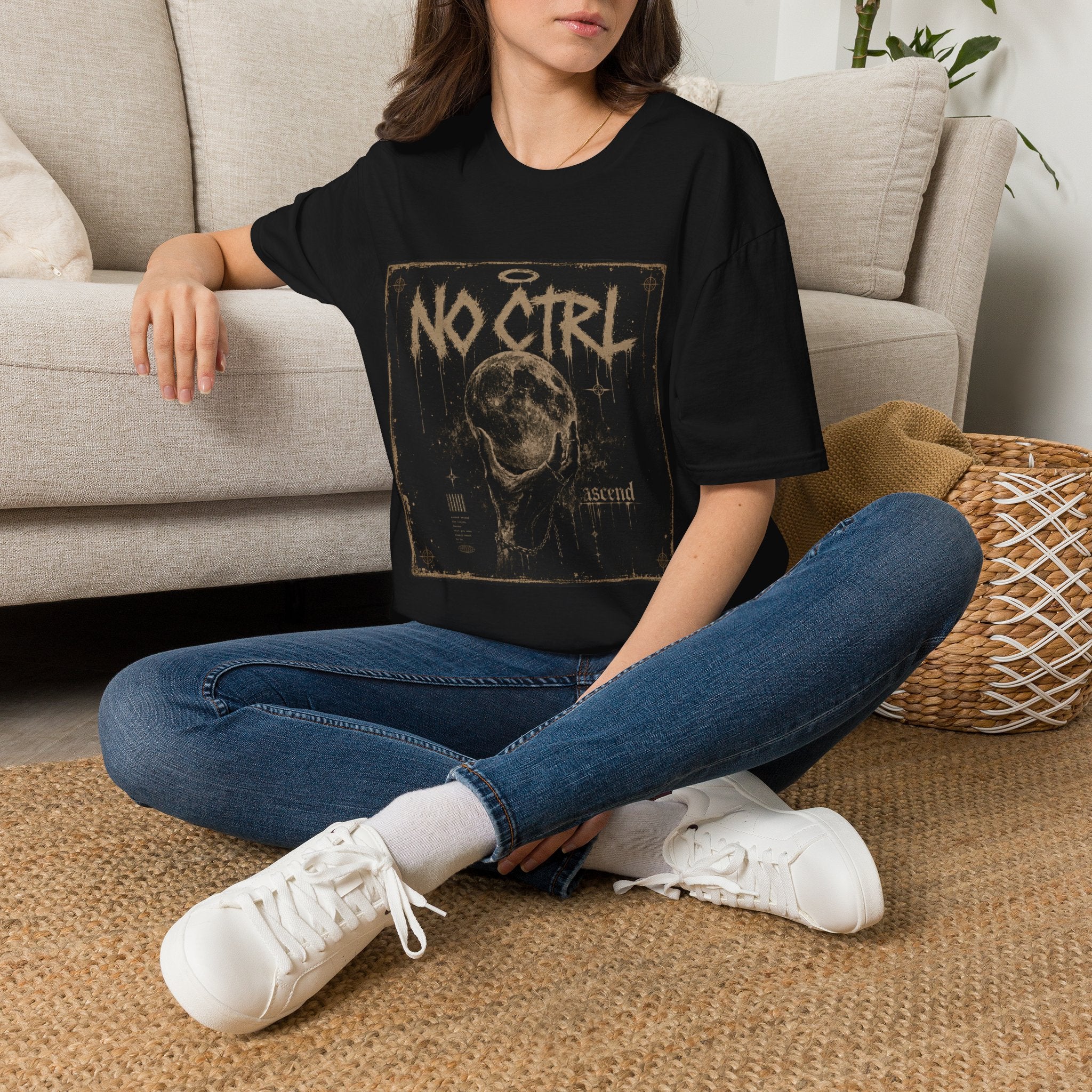 No Ctrl Moon Graphic Tee — Vintage Gothic Band-Style T‑Shirt