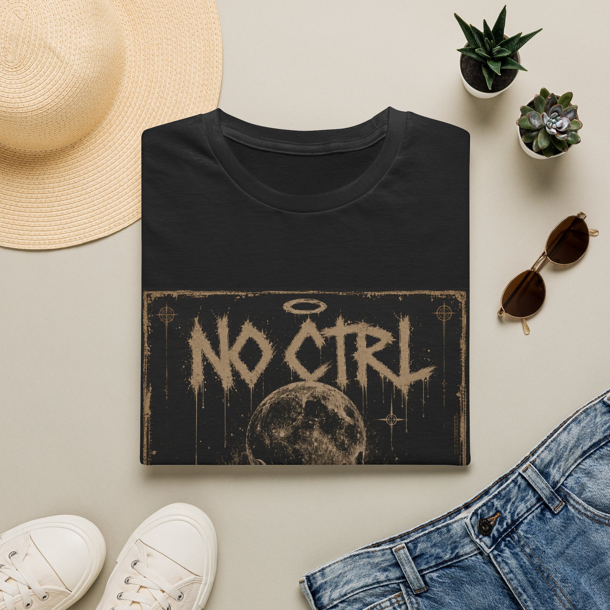 No Ctrl Moon Graphic Tee — Vintage Gothic Band-Style T‑Shirt